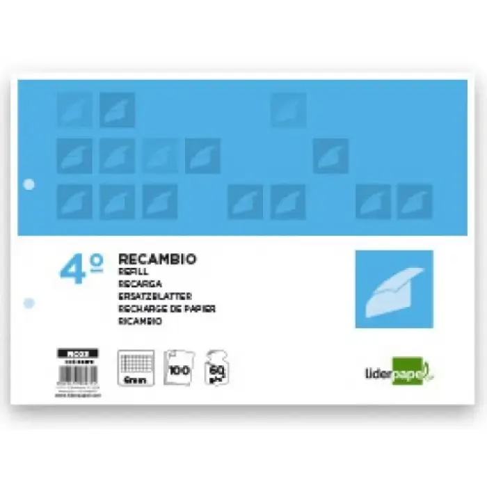 Garantía De Devolución De Dinero RECAMBIO LIDERPAPEL CUARTO APAISADO 100 H 2TCA-07 CUADRO 6 MM 2 TALADROS CON MARGEN