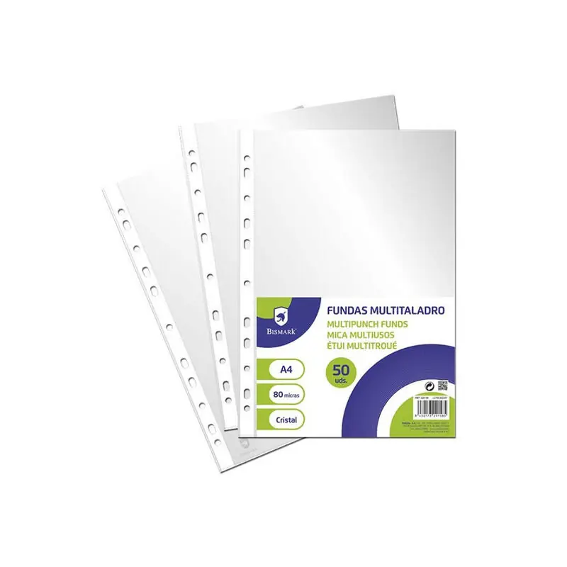 Nueva Colección Bismar Pack De 50 Fundas Multiproposito a4 - Transparente - Acabado En Cristal - 80 Micras - Ideal Para Carpetas Con