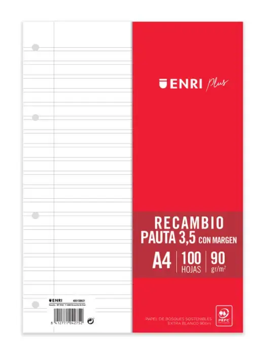 RECAMBIO A4 100H 90GR PAUTA 3,5MM ENRI Descuento