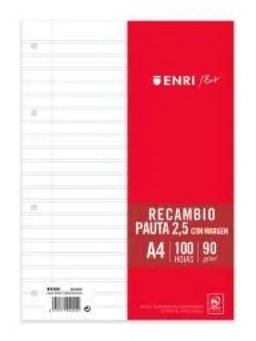 Promoción Exclusiva RECAMBIO A4 100H 90GR PAUTA 2,5MM ENRI