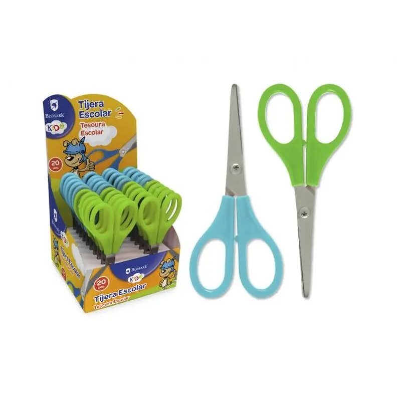 Económico Pack De 20 Unidades Bismark Expositor Kids De 20 Tijera Escolar - Mangos En Plastico - Punta Roma - Surtido