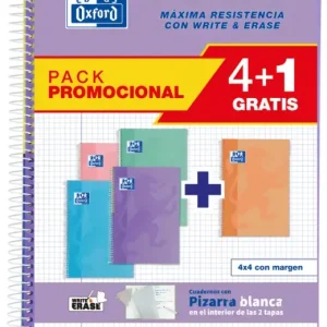 Exclusivo PACK 4+1 BLOC Fº 80H CUADROS 4MM TAPA EXTRA W&E PASTEL OXFORD