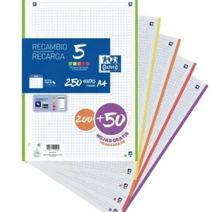 RECAMBIO 200+50 HOJAS PAQUETE A4 5X5 5 COLORES DE BANDA VIVOS Últimas Unidades