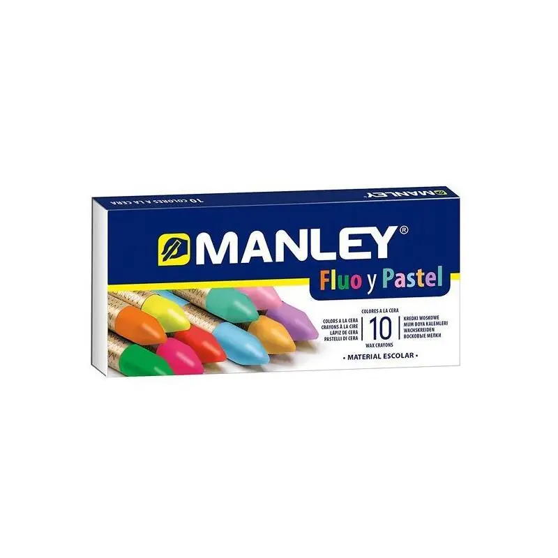 Manley Estuche De 10 Ceras Blandas 60mm C/Surtidos Fluorescentes Y Pastel Tendencia