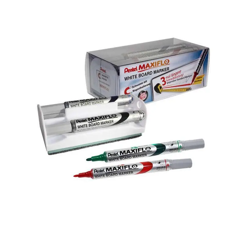 Pentel Maxifló Set Borrador Magnético Para Pizarra Blanca + 4 Rotuladores Colores Precio De Fábrica