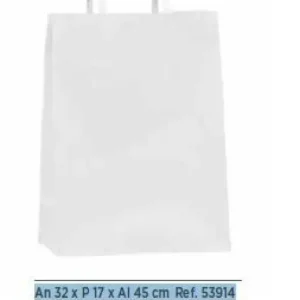 BOLSA PAPEL ASA PLANA BLANCA 32X17X45CM P/50 53914 De Moda