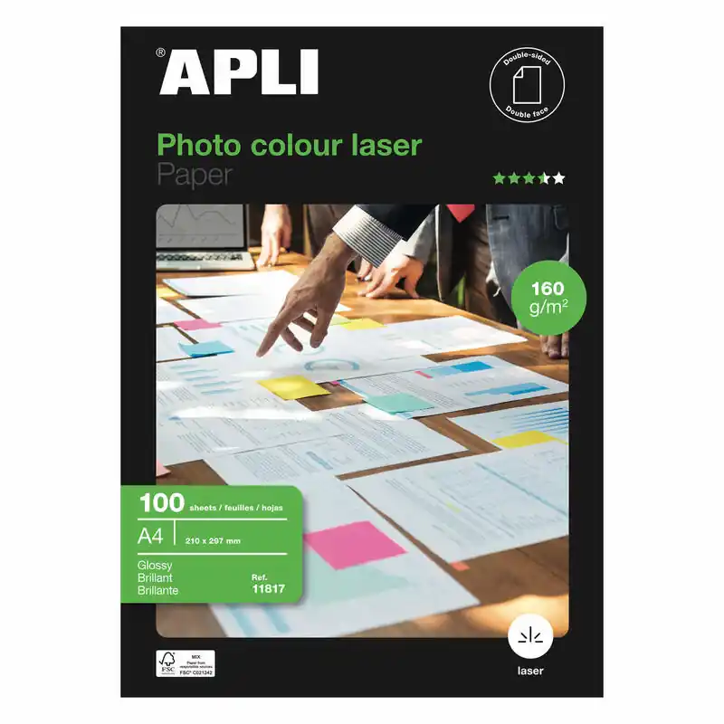 Papel Fotográfico Apli Colour Laser 11817 Din a4 160g 100 Hojas Brillante Oferta Flash