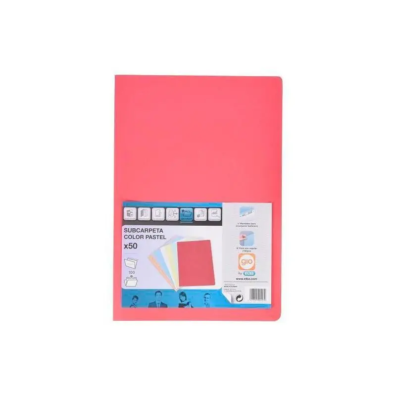 Gio Subcarpeta Simple Cartulina Folio 180gr Rojo Pastel -50u- Original