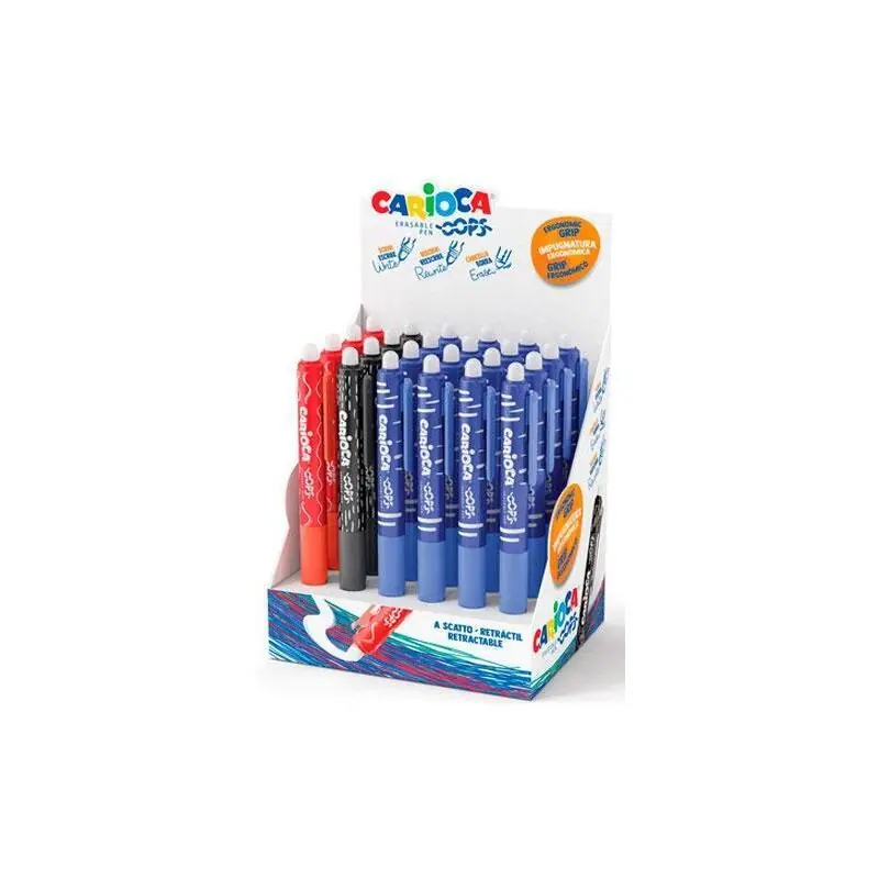 Carioca Bolígrafo Retráctil Oops Borrable Colores Surtidos - Expositor De 24 Edición Limitada