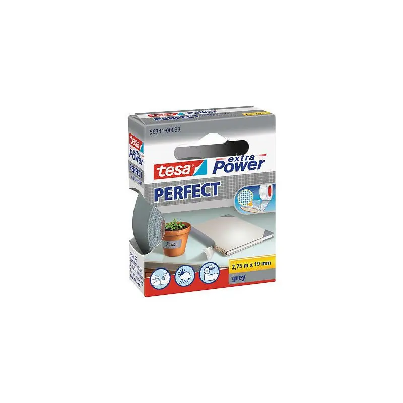 Tesa Cinta De Tela Extra Power Perfect 2,75m 19mm Gris Directo De Fábrica