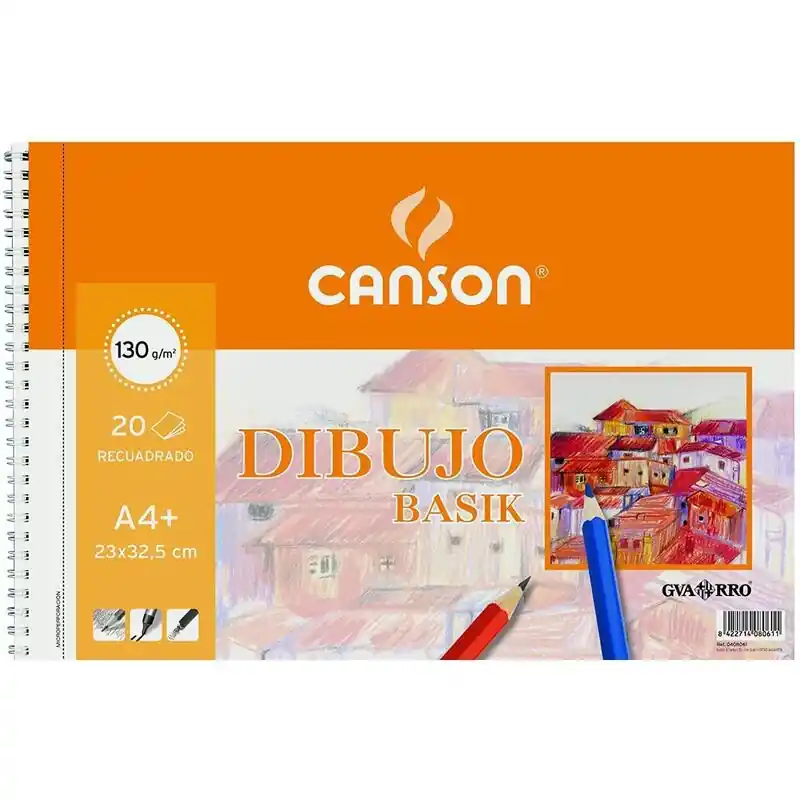 Canson Bloc Dibujo Basik Espiral Microperforado 20 Hojas+ 20% Gratis Con Recuadro 130 Gr. 23X32,5cm -10u- Precio Económico