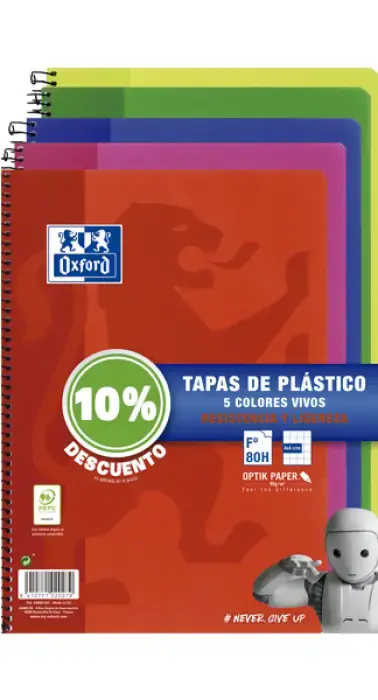 PACK 5 BLOCK Fº 80H 4X4 TAPA POLIPROPILENO OXFORD Devolución Gratuita