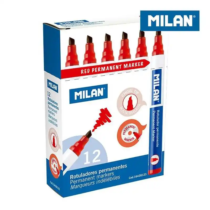 Caja 12 Rotuladores Permanentes Punta Biselada Rojo Milan Solo Por Tiempo Limitado