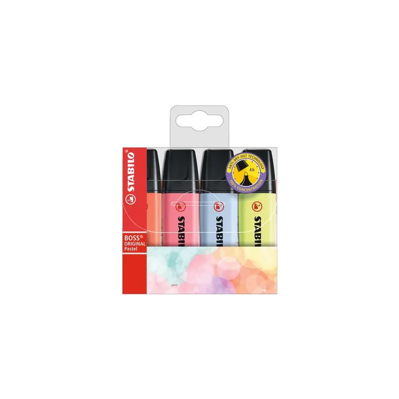 Exclusivo Stabilo Boss Marcador Fluorescente Estuche 4 Colores Pastel