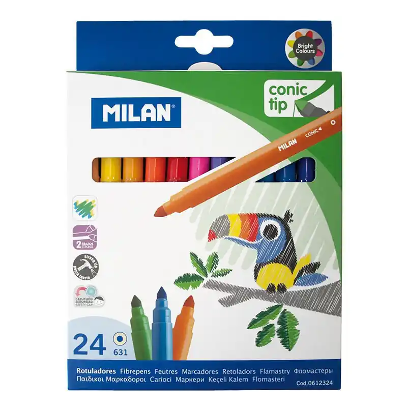 Caja 24 Rotuladores Punta Conica ø5mm Base Agua Milan Entrega Rápida