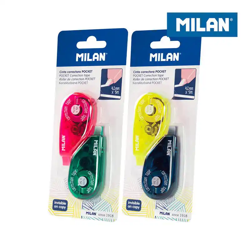 Milan Pocket Acid Expositor De 24 Cintas Correctoras En Blisters De 2uds. 4,2mm X 5m - Correcion En Seco - Rapida, Precio Económico