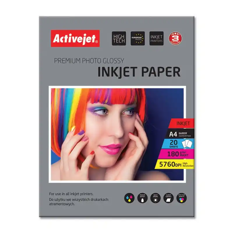 Papel Fotográfico Activejet | a4 | Glossy | 20 Pcs. | 180g | ap4-180G20 A Buen Precio