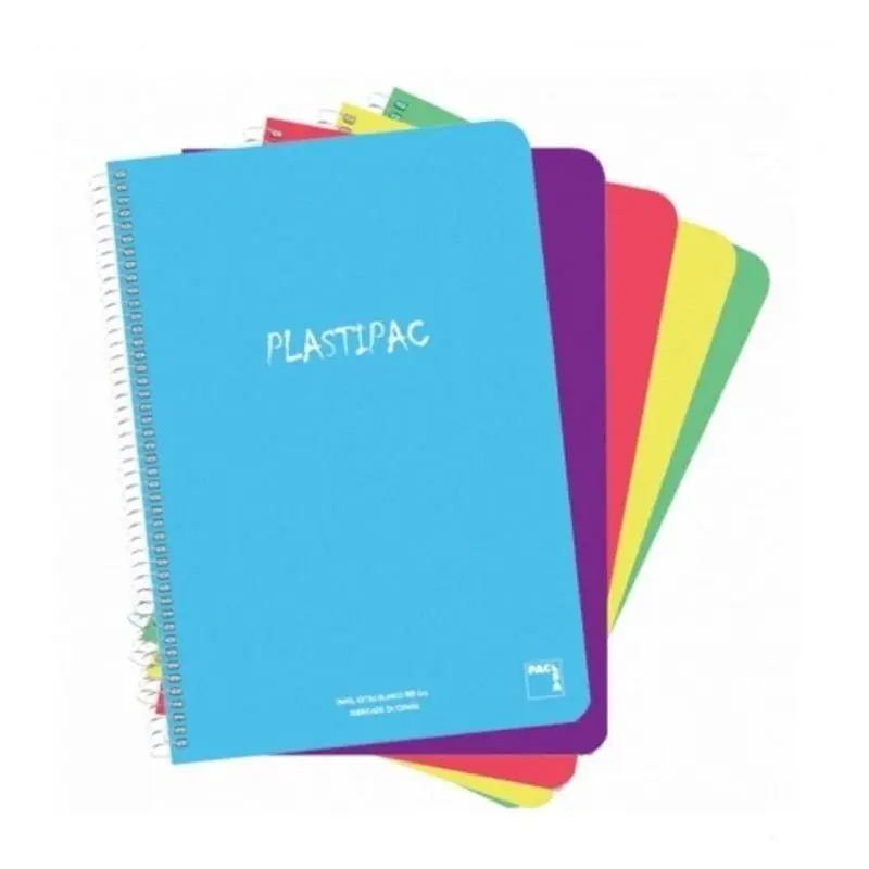 Envío Inmediato Pacsa Cuaderno Plastipac 80 Hojas 1 Linea Tapas Polipropileno Folio 90gr Colores Surtido -5u-