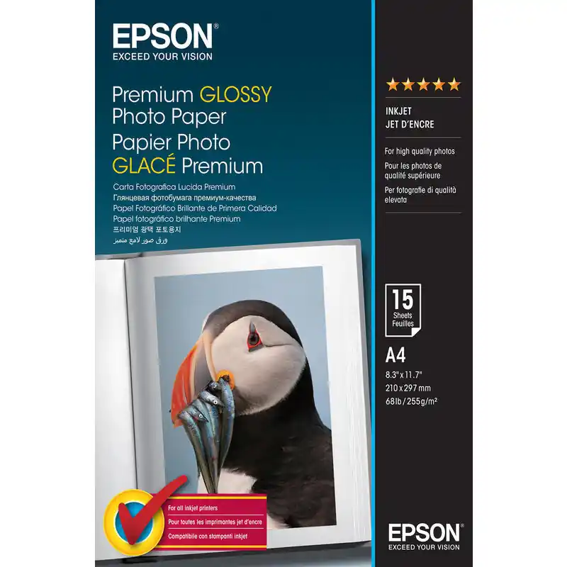 Alta Calidad Epson Papel Blanco C13S042155 Premium Glossy Papel De Foto, Din a4, 255 G/m², 15 Hojas, Premium Glossy