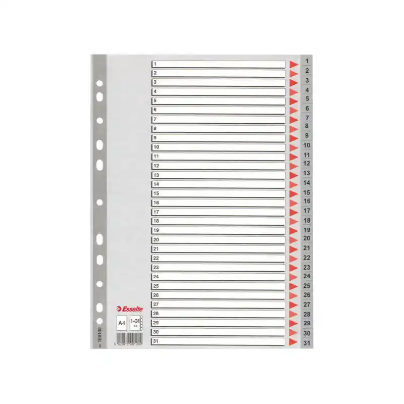Esselte Índice Numérico Multitaladro 1-31 Polipropileno a4 Gris Con Carátula Índice Cartón Color Tendencia