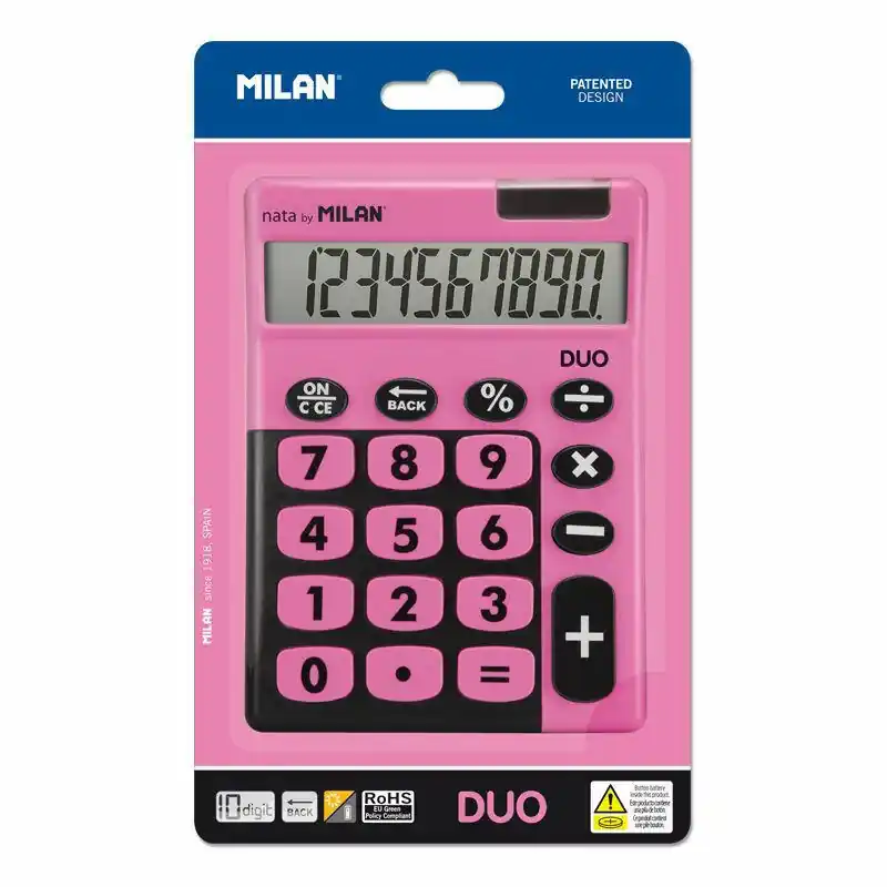 Envío Internacional Milan Calculadora Touch Duo 10 Digitos Dual Blister Rosa
