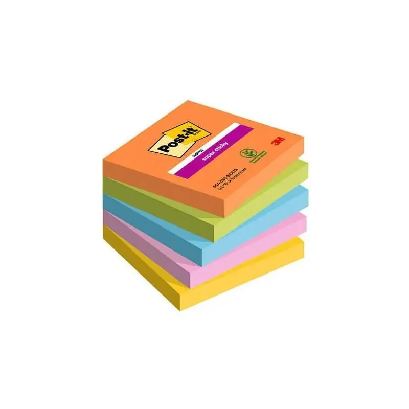 Post-It Blocs Notas Super Sticky 90 Hojas 4 Colores Neón Lugares Boost 76X76 5 Blocs Envío Exprés