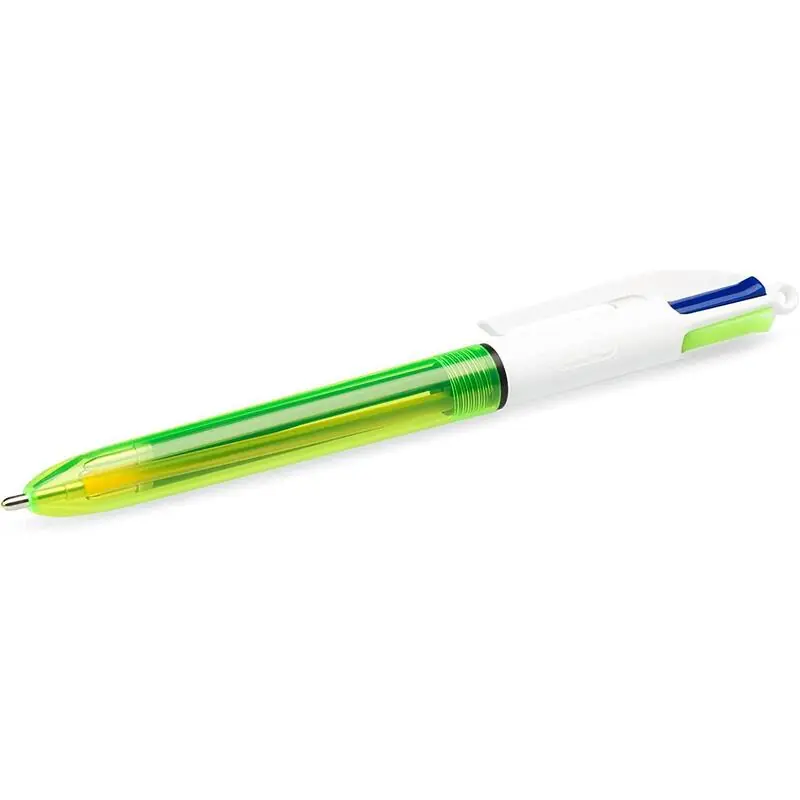 Favorito De Clientes Pack De 12 Unidades Bic 4 Colours Fluo Boligrafo De Bola Retractil - Punta Media De 1.0mm - Tinta Con Base De Aceite - Tinta De