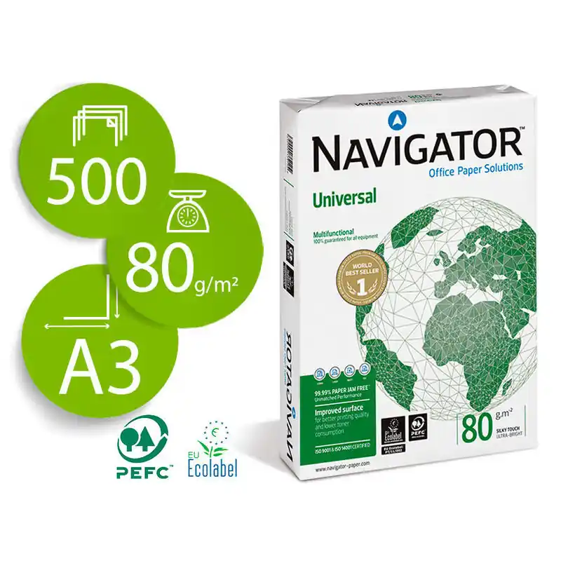 Pack De 5 Unidades Navigator Papel a3 80gr 297X420Mm (500 Hojas) Blanco Novedad