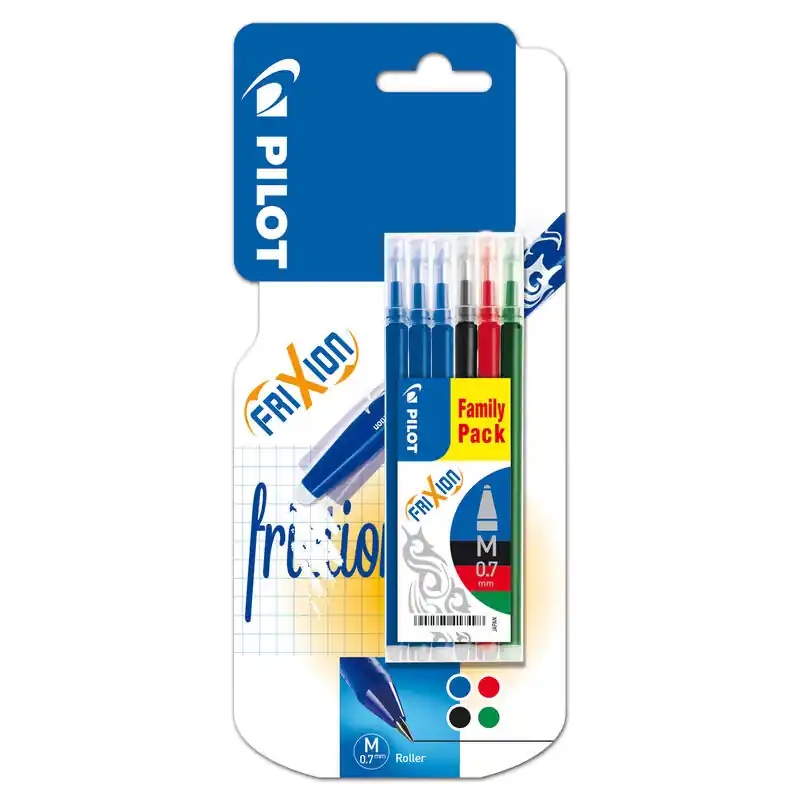 Pilot Pack De 6 Recambios Para Frixion Ball Y Frixion Clicker - Punta De Bola Redonda 0.7mm - Trazo 0.4mm - Colores: 3x Azul, 1x Precio Bajo