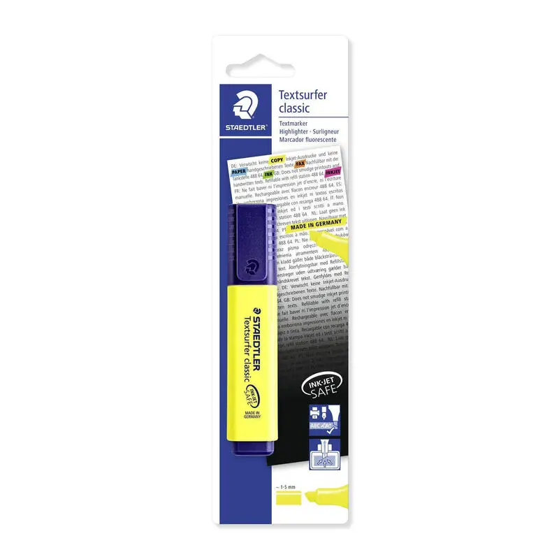 Staedtler Textsurfer Classic 364 Marcador Fluorescente - Punta Biselada 1 - 5mm Aprox - Secado Rapido - Color Amarillo Fluoresce Solo Por Tiempo Limitado