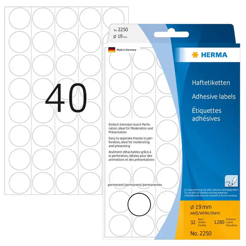 Etiquetas Multiusos Herma Papel Redondo Blanco 19 Mm 1280 Piezas. Solo Por Tiempo Limitado