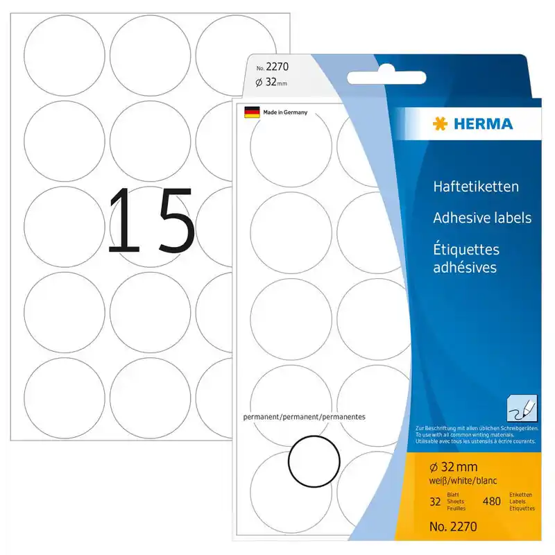 Etiquetas Multiusos Herma Papel Redondo Blanco 32 Mm 480 Piezas. Nuevo Modelo