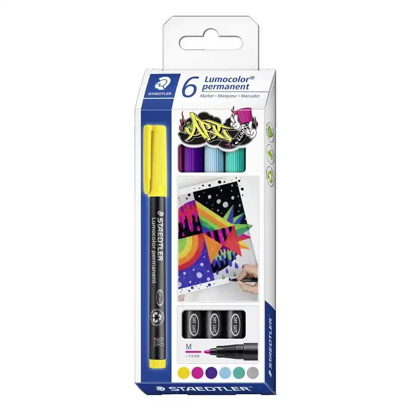 Promoción Staedtler Lumocolor 317 Pack De 6 Rotuladores Permanentes - Punta Media Redonda - Trazo 1mm Aprox - Capuchon Con Clip - Secado R