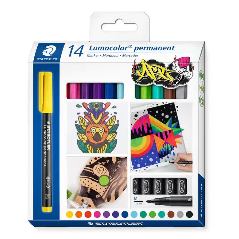 Staedtler Lumocolor 317 Pack De 14 Rotuladores Permanentes - Punta Media Redonda - Trazo 1mm Aprox - Capuchon Con Clip - Secado Envío Inmediato