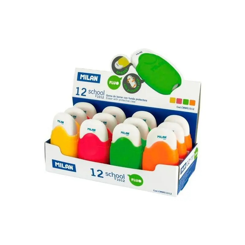 Auténtico Milan Goma Con Funda Protectora School Acid Caja Expositora 12 C/Surtidos
