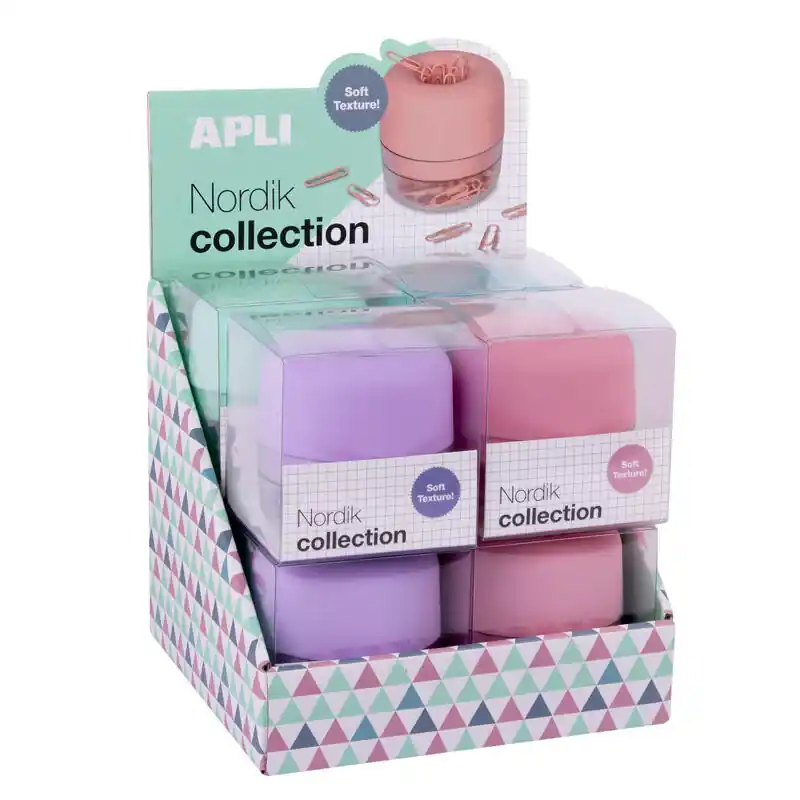 Apli Nordik Collection Expositor De Clips - Ø72X72Mm - 8 Dispensadores En 4 Colores Pastel - Tapa Magnetica "Soft Touch" Y Textu Exclusivo