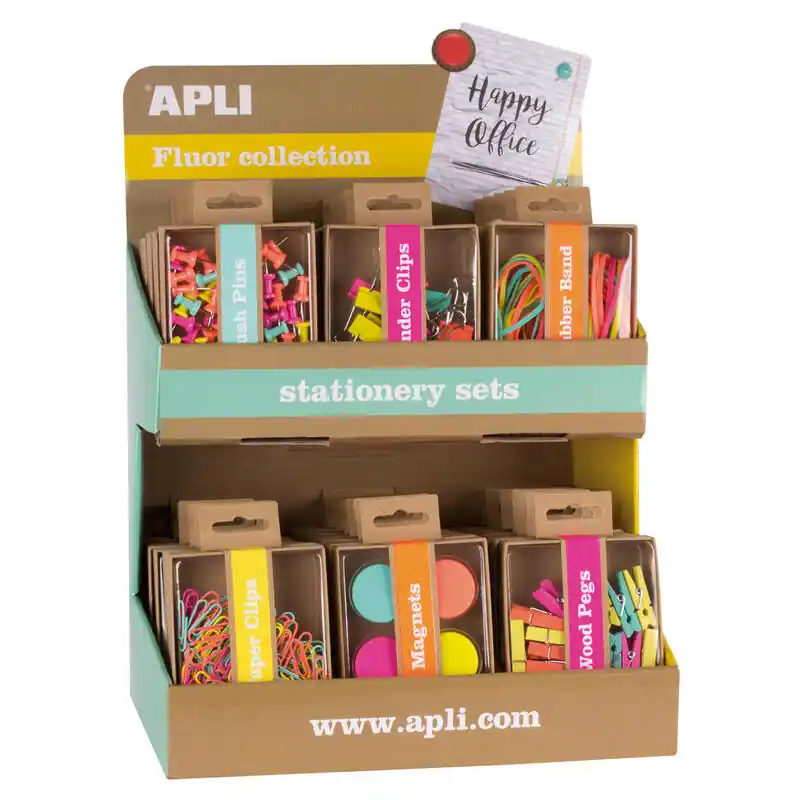 Apli Fluor Collection Expositor De Productos Basicos - Colores Surtidos Fluor - Diseño Moderno - Incluye Push Pins, Gomas Elasti Edición Limitada