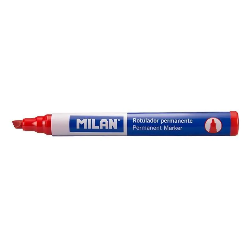 Pack De 12 Unidades Milan Rotuladores Permanentes Punta Biselada - Punta 1 - 4mm - Tinta A Base De Alcohol - Color Rojo Stock Limitado