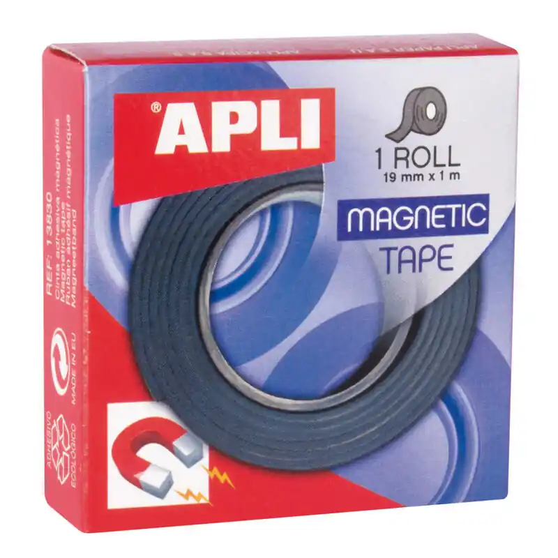 Apli Cinta Adhesiva Magnetica 19mm X 1m - Facil De Cortar Y Pegar - Ideal Para Manualidades Y Organizacion - Negra Original