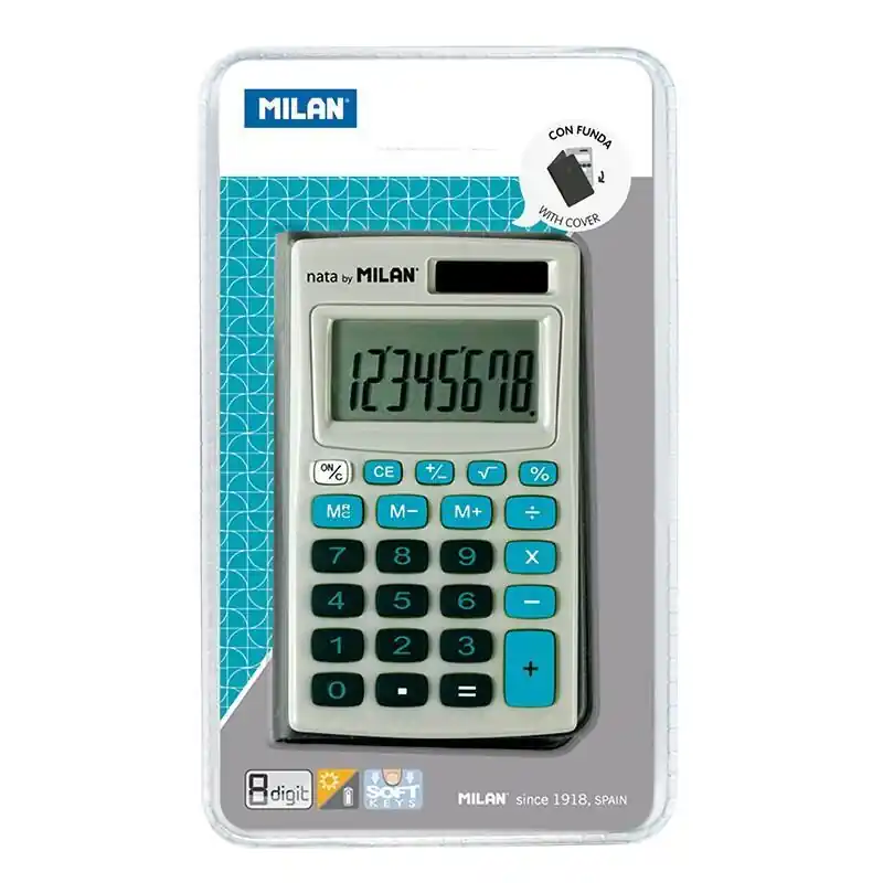 Profesional Milan Calculadora De Bolsillo 8 Digitos - 3 Teclas De Memoria Y Raiz Cuadrada - Apagado Automatico - Incluye Funda - Color Gris
