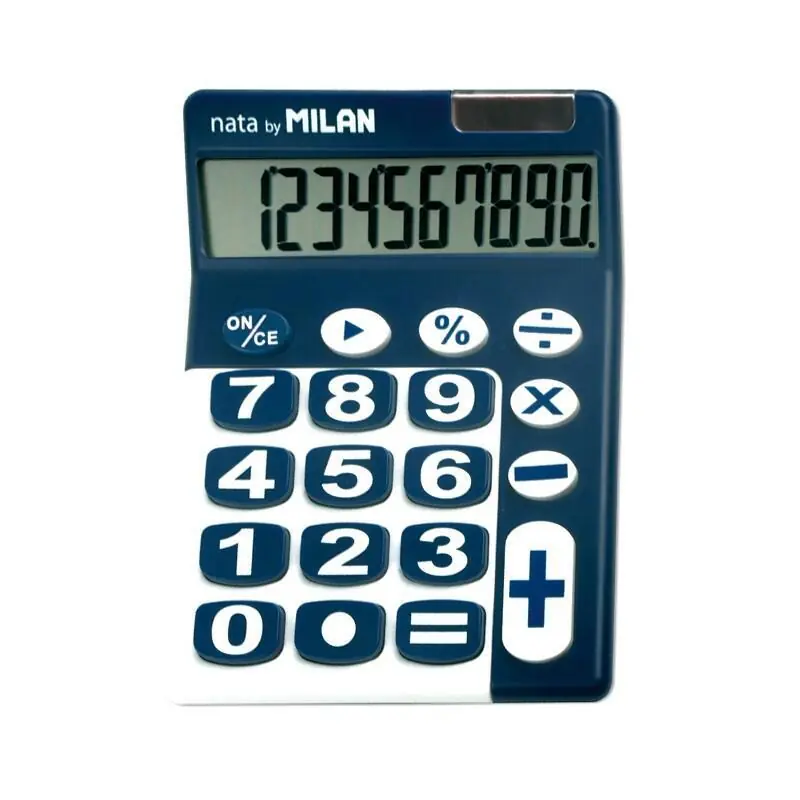 Oferta Especial Milan Calculadora De Sobremesa 10 Digitos - Teclas Grandes - Apagado Automatico - Color Azul Y Blanco