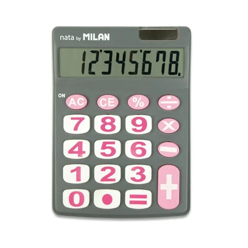 Milan Calculadora De Sobremesa 8 Digitos - Teclas Grandes - Apagado Automatico - Color Gris Y Rosa Máxima Calidad