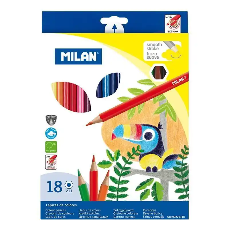 Devolución Gratuita Milan Pack De 18 Lapices Hexagonales De Colores - Mina 2.9mm - Trazo Uniforme - Resistente A La Rotura - Colores Surtidos