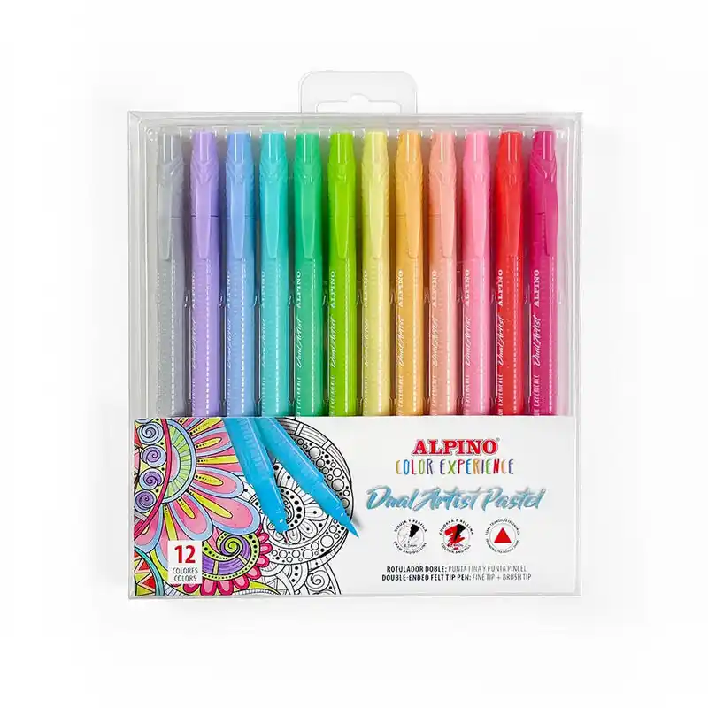 Entrega Rápida Alpino Color Experience Pack De 12 Rotuladores Pastel Doble Punta - Forma Triangular Ergonomica - Puntas Fine Liner De 0.7mm Y P