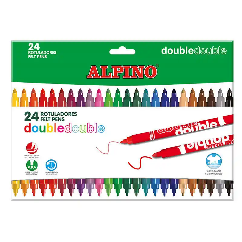 Compra Ahora Alpino Pack De 24 Rotuladores De Doble Punta - Caja 20+4 - Pinta Grueso O Fino Con Un Mismo Rotulador - Superbrillantes Y Superl