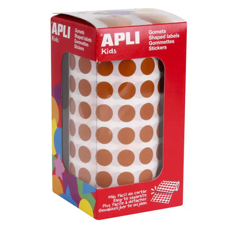 Apli Gomets Redondos Marron Ø 10.5mm - 59 Hojas Pretroqueladas - 5192 Gomets Por Rollo - Ideal Para Escuelas Y Talleres Infantil Máxima Calidad