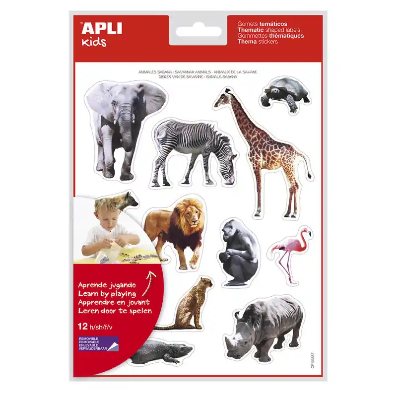 Pack De 5 Unidades Apli Gomets Tematicos Realistas Animales Sabana - 144 Gomets - Adhesivo Removible - Ideal Para Desarrollar Ha Envío Inmediato