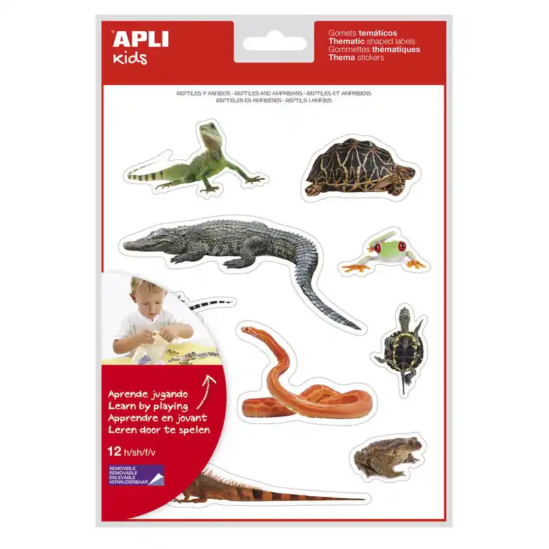 Auténtico Pack De 5 Unidades Apli Gomets Tematicos Realistas De Reptiles Y Anfibios - 120 Gomets - Imagenes Realistas Para Relacionar Anim