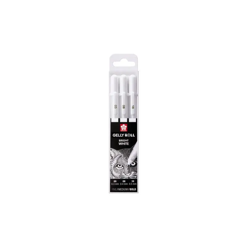 Descuento Talens Sakura Estuche 3 Bolígrafos Gelly White Fino/Medio/Grueso Gel Brillante Blanco