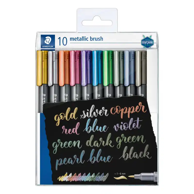 Staedtler Pack De 10 Rotuladores Permanentes - Punta Pincel - Trazo 1-2mm Aprox. - Capuchon Con Clip - Colores Metalicos Surtido Precio De Oferta